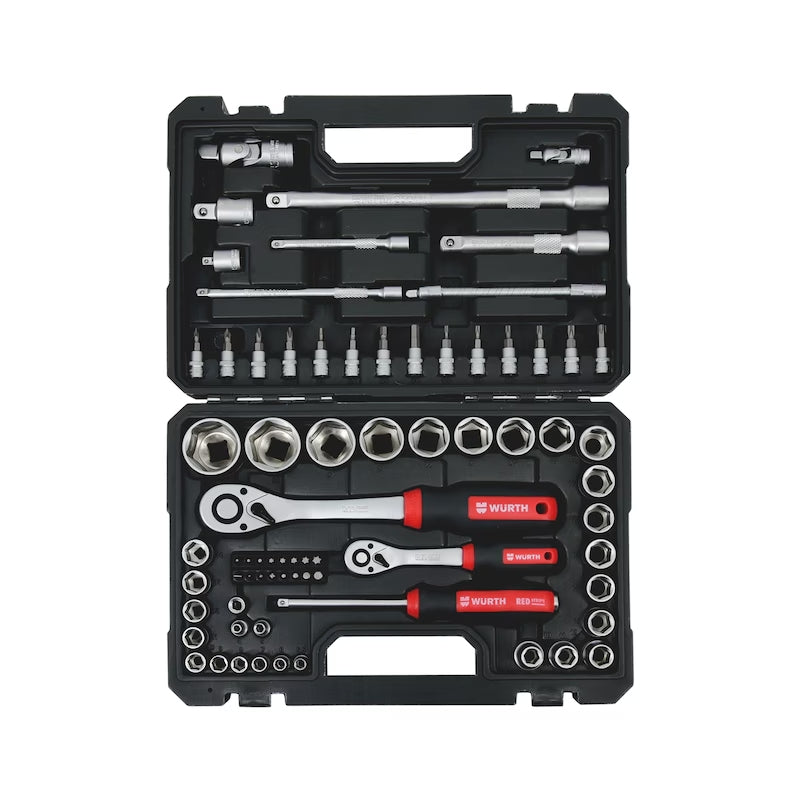 Set de Dados Hexagonales Redstripe Würth de 72 piezas en maletín plástico abierto