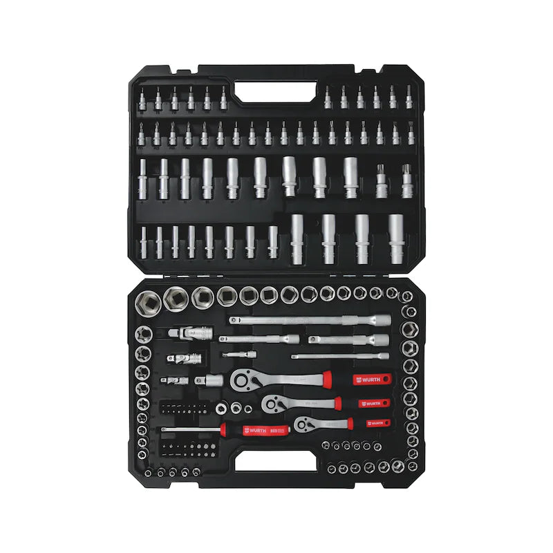 Set de Dados Hexagonales Redstripe Würth de 154 piezas en maletín plástico abierto