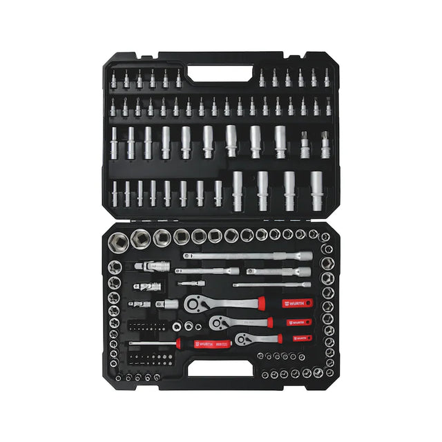 Set de Dados Hexagonales Redstripe Würth de 154 piezas en maletín plástico abierto