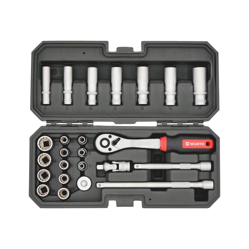 Set de Dados Bihexagonales Würth de 24 piezas en maletín plástico abierto
